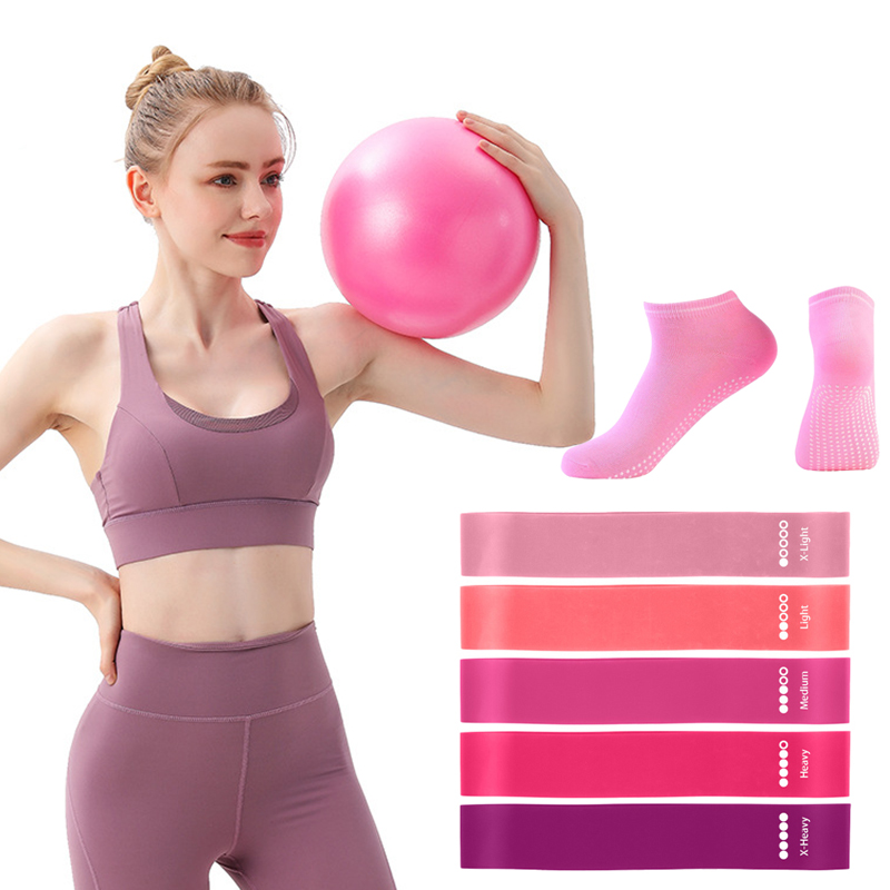 Pilates Yoga Ball Exercises - ชุดอุปกรณ์ออกกำลังกายที่บ้าน ประกอบด้วยลูกบอลพิลาทิส ยางยืดออกกำลังกายแบบวง 5 ระดับ ลูกบอลโยคะขนาด