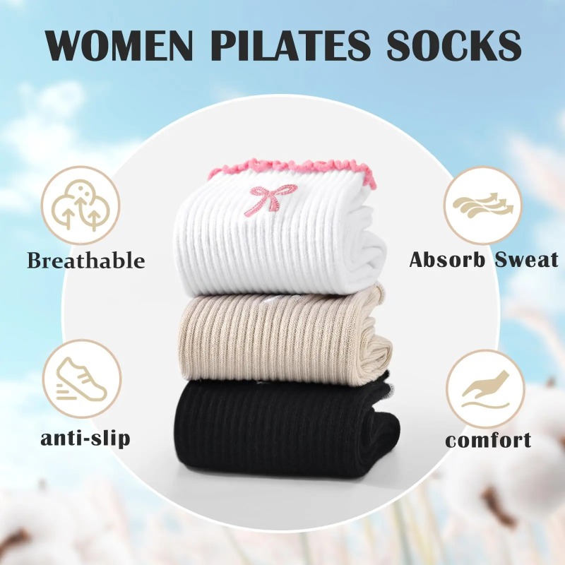 Pilates & Yoga Vertebrasana - ถุงเท้าโยคะมืออาชีพ สายรัดผ้าฝ้าย ซิลิโคนกันลื่น สำหรับพิลาทิส ฟิตเนส และการเต้นบนพื้น