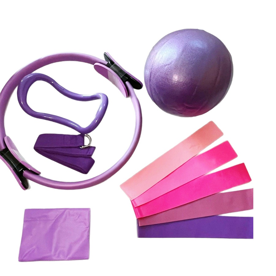 Pilates Yoga Ball Exercises - ชุดอุปกรณ์ออกกำลังกายที่บ้าน 5 ชิ้น พร้อมโลโก้สั่งทำพิเศษ ประกอบด้วย ลูกบอลพิลาทิสทรงกลมขนาด