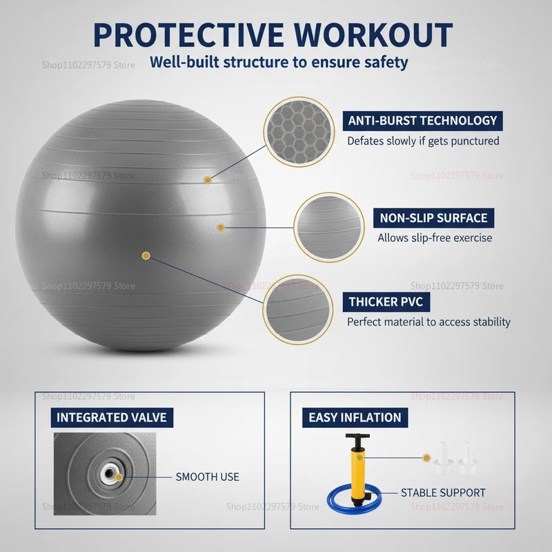 ลูกบอลโยคะกันแตกพร้อมปั๊มลม  ล - Pilates Yoga Ball Exercises บทวิจารณ์และราคา