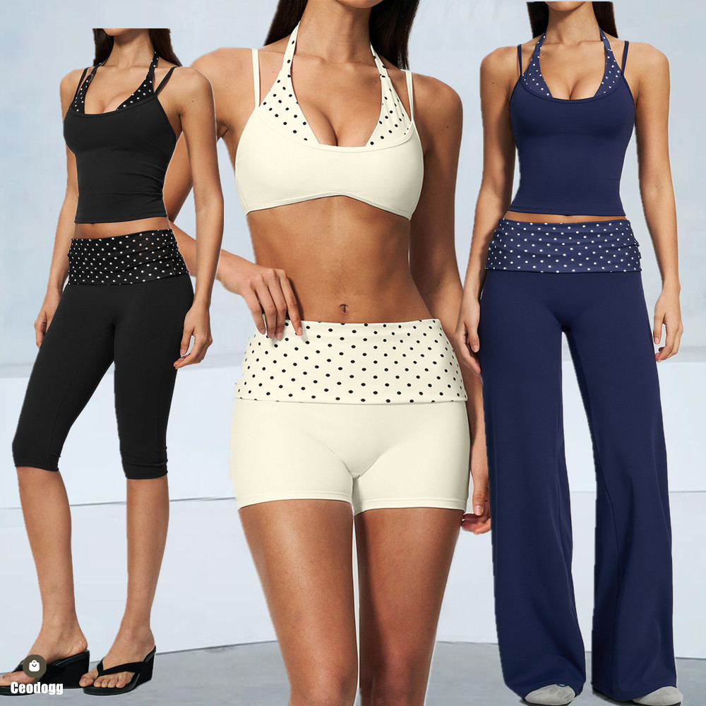 เสื้อกล้ามโยคะแบบผูกคอ ลายจุด  - Pilates Yoga Wrap Top บทวิจารณ์และราคา