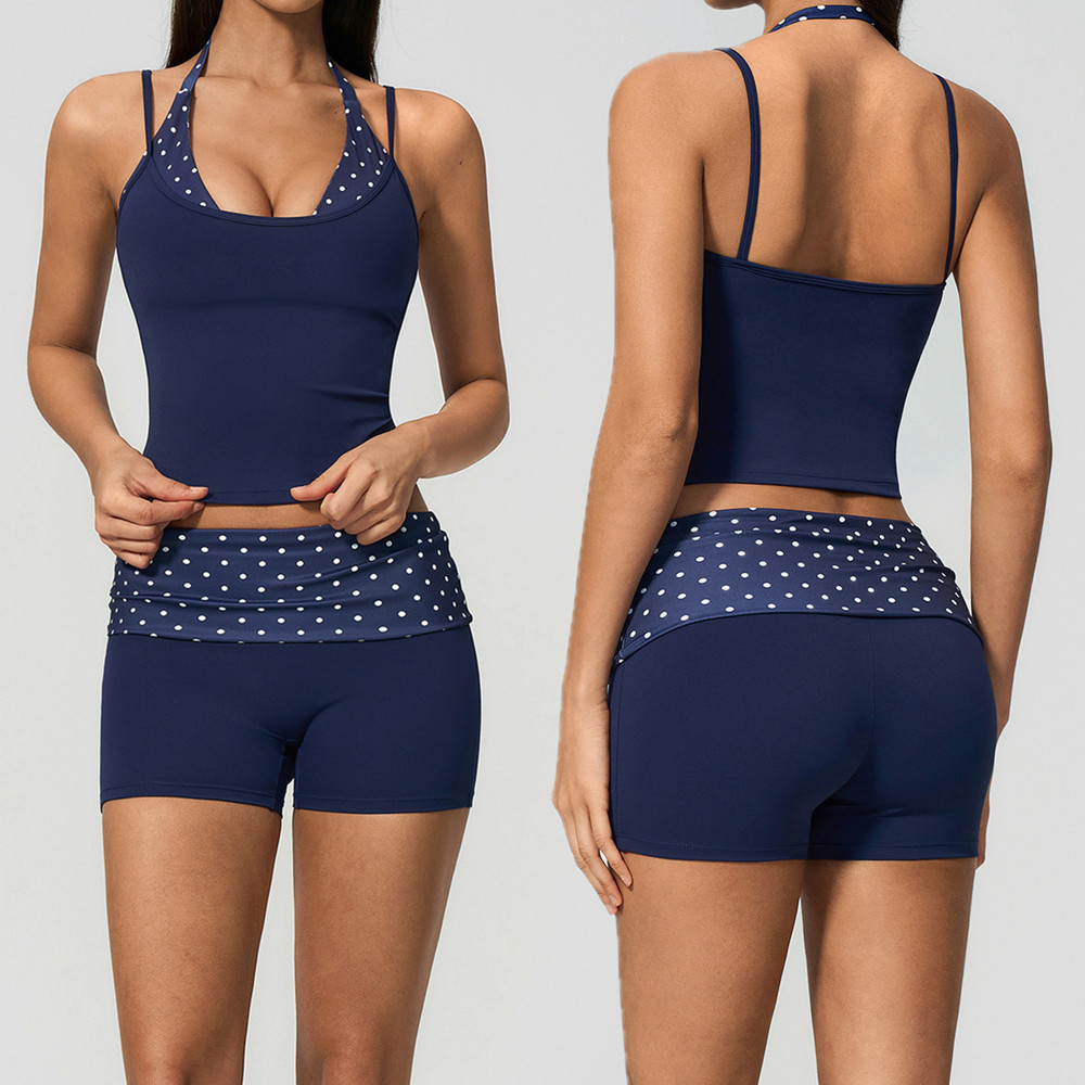 เสื้อกล้ามโยคะแบบผูกคอ ลายจุด  - Pilates Yoga Wrap Top บทวิจารณ์และราคา